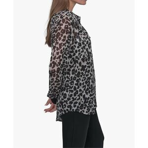 DKNY chiffon animal print semi sheer S  button down shirt